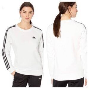 Adidas Primegreen Three Stripe Crew Neck Sweatshirt in White & Black